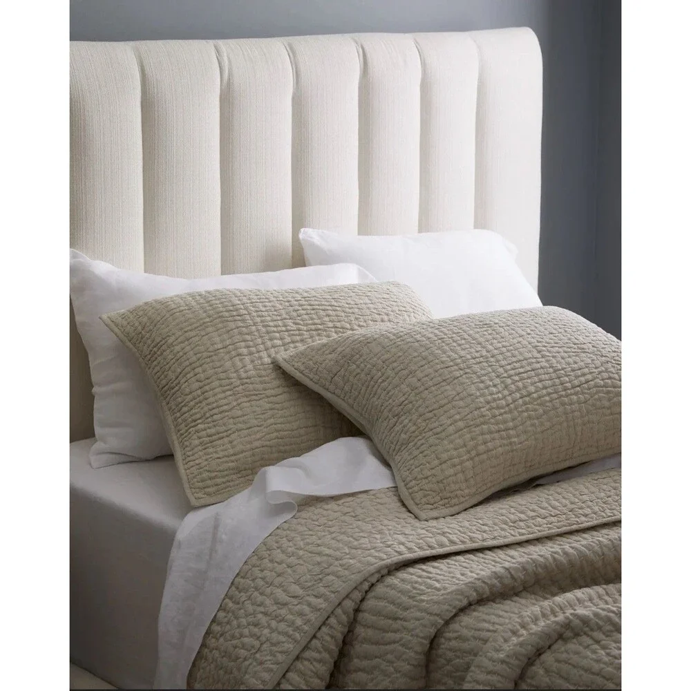 NWT QUINCE EUROPEAN LINEN COTTON STITCH QUILT SET FULL / QUEEN IN NATURAL OOS